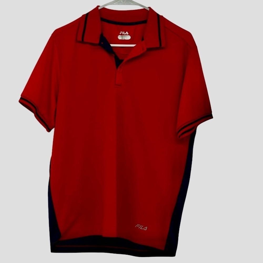 FILA Golf Polo Shirt Athletic Red Blue‎ Trim Short Sleeve Mens Size M